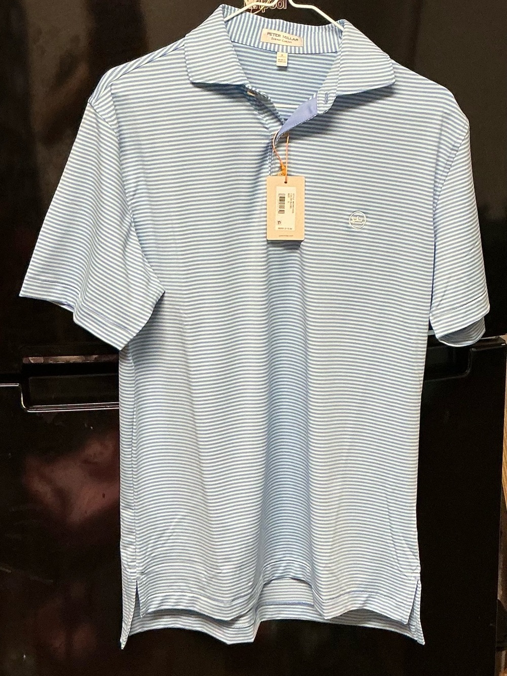 Peter Millar Blue and White Micro-Stripe Polo NWT Small